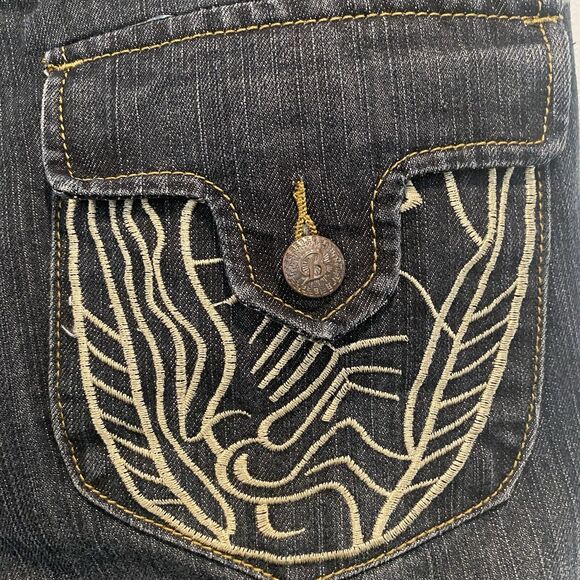 Bogari Jeans Women 29 Blue Dark Wash Cropped Denim Bling Pockets Embroidered - Picture 9 of 16